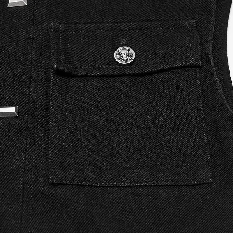 Herren-Techwear-Weste mit mehreren Taschen, Nietenbesatz und Stehkragen