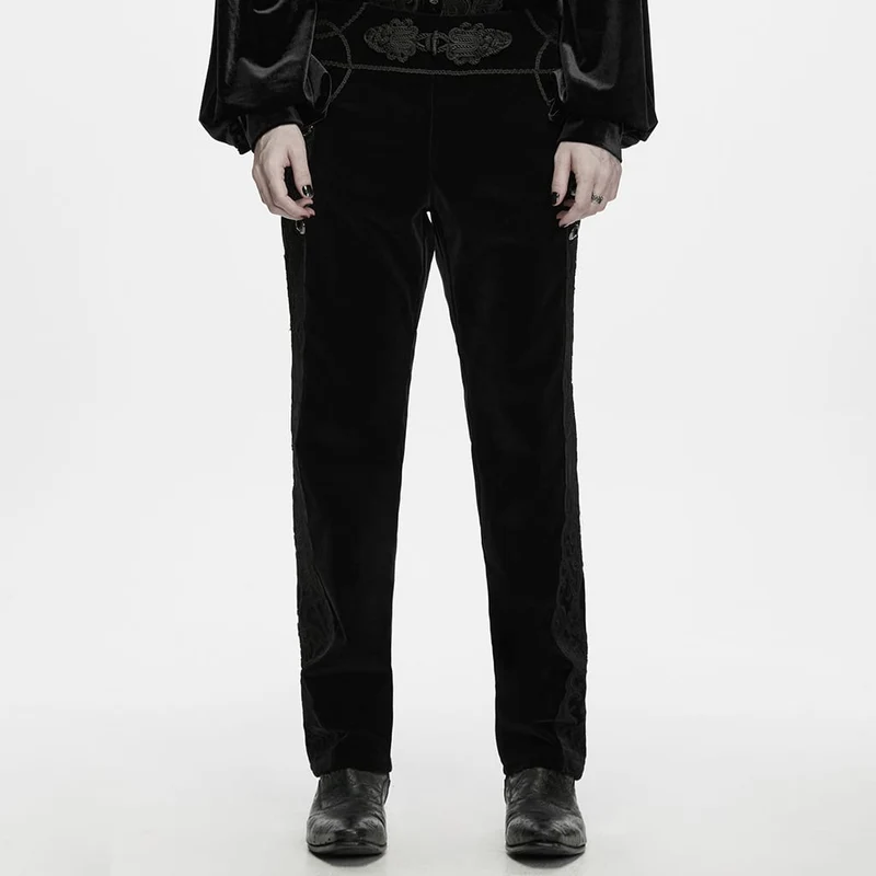 Schwarze Herrenhose im Gothic-Stil mit Applikationen, Schnürung und seitlichem Reißverschluss