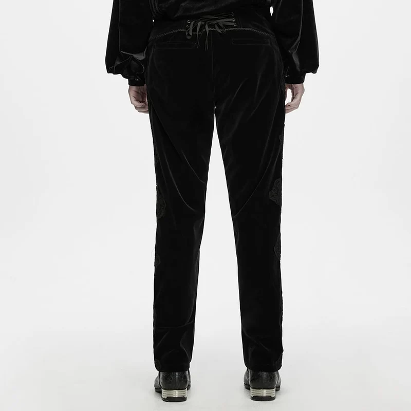 Schwarze Herrenhose im Gothic-Stil mit Applikationen, Schnürung und seitlichem Reißverschluss