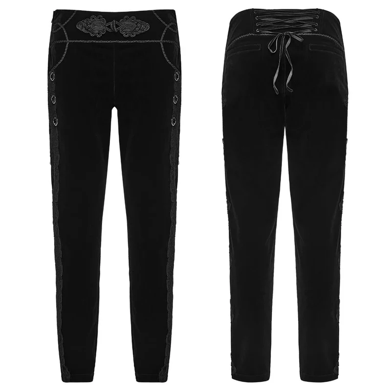 Schwarze Herrenhose im Gothic-Stil mit Applikationen, Schnürung und seitlichem Reißverschluss