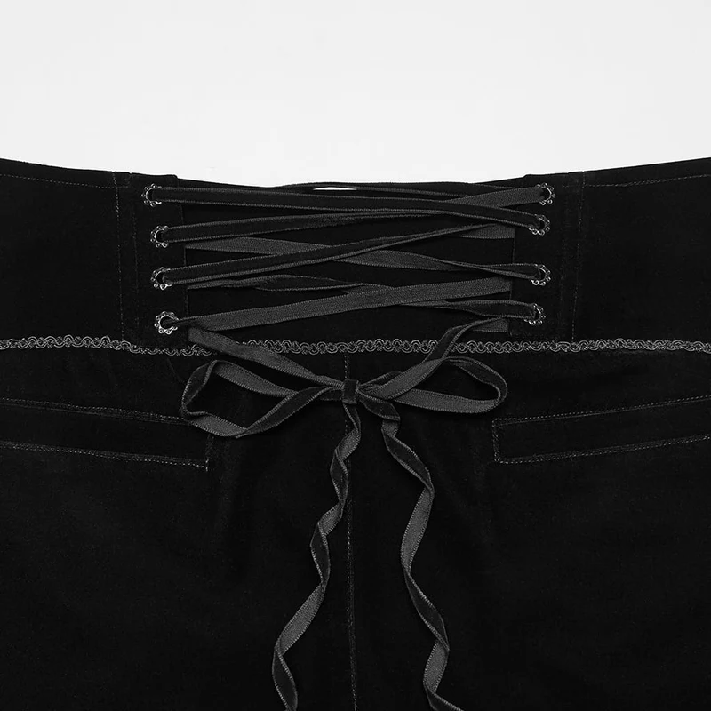 Schwarze Herrenhose im Gothic-Stil mit Applikationen, Schnürung und seitlichem Reißverschluss