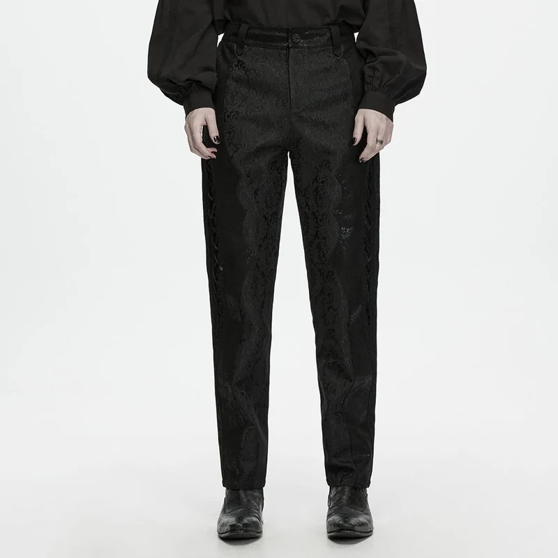 Gothic-Herrenhose mit Schnürung und Jacquard-Patchworkmuster