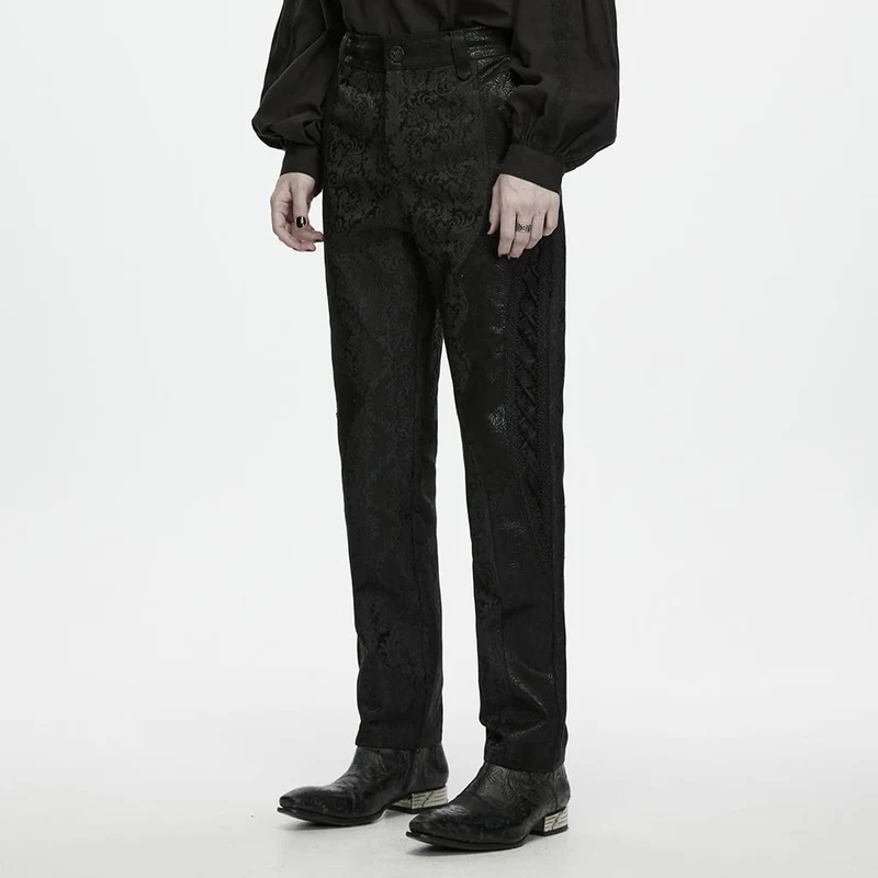 Gothic-Herrenhose mit Schnürung und Jacquard-Patchworkmuster