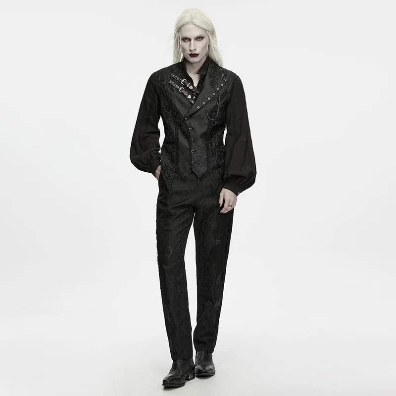 Gothic-Herrenhose mit Schnürung und Jacquard-Patchworkmuster