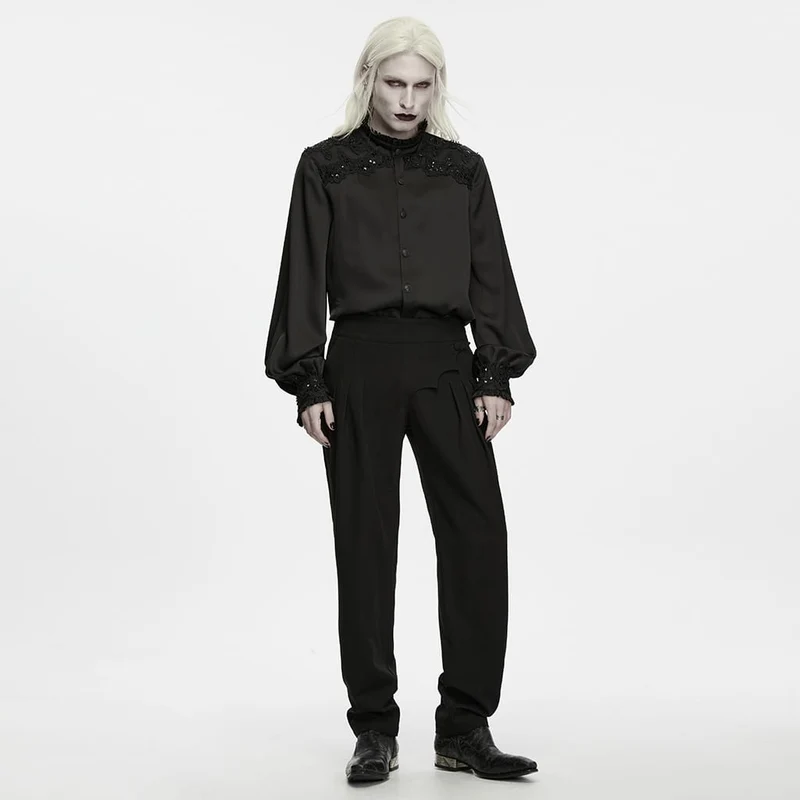 Gothic-Herrenhose mit asymmetrischem Fledermausärmel-Schnitt und Falten
