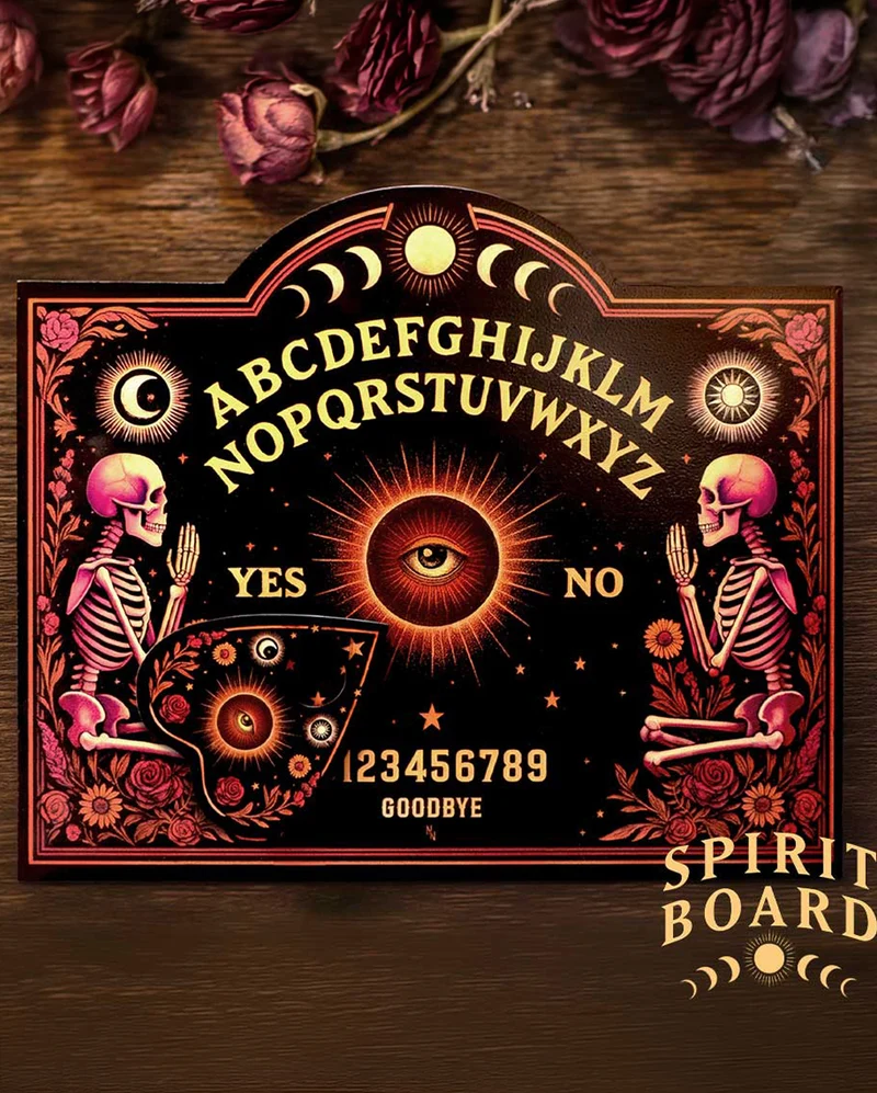 Geheimnisvolles Ouija-Geisterbrett mit Skelett- & Pflanzenmotiv