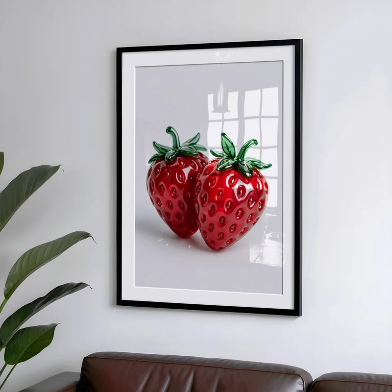 Glaserdbeeren Poster – Modernes Wandbild, Glas Kunstprint, Stillleben mit Erdbeeren