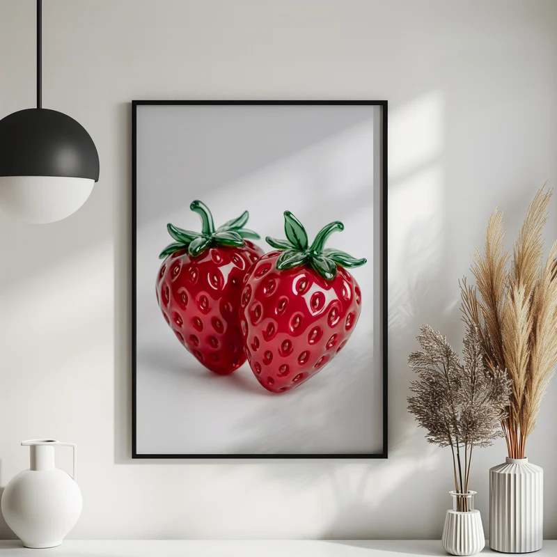 Glaserdbeeren Poster – Modernes Wandbild, Glas Kunstprint, Stillleben mit Erdbeeren