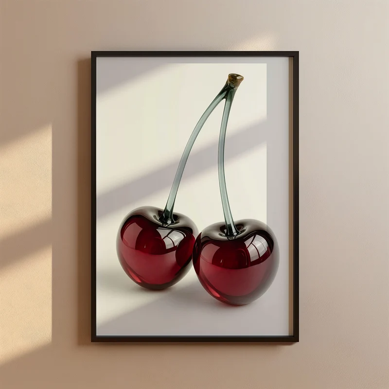 Glaskirschen Poster – Modernes Wandbild, Glas Kunstprint, Stillleben mit Kirschen