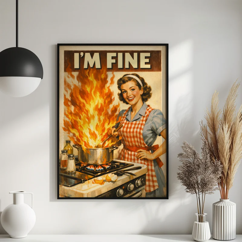Lustiges Küchen Poster 50er Jahre - Im Fine Vintage Bild Wanddeko Esszimmer - Geschenk für Hobbyköche