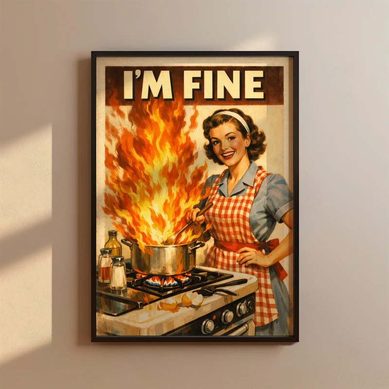 Lustiges Küchen Poster 50er Jahre - Im Fine Vintage Bild Wanddeko Esszimmer - Geschenk für Hobbyköche