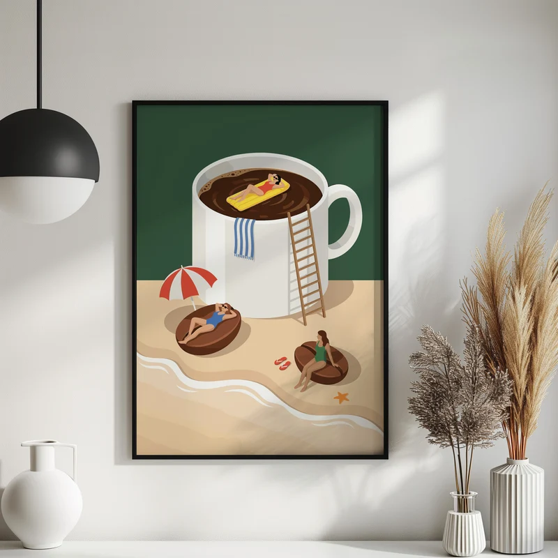 Lustiges Küchen Kaffee Poster - Kaffee Strand Szene - Modernes Wohndekor Esszimmer