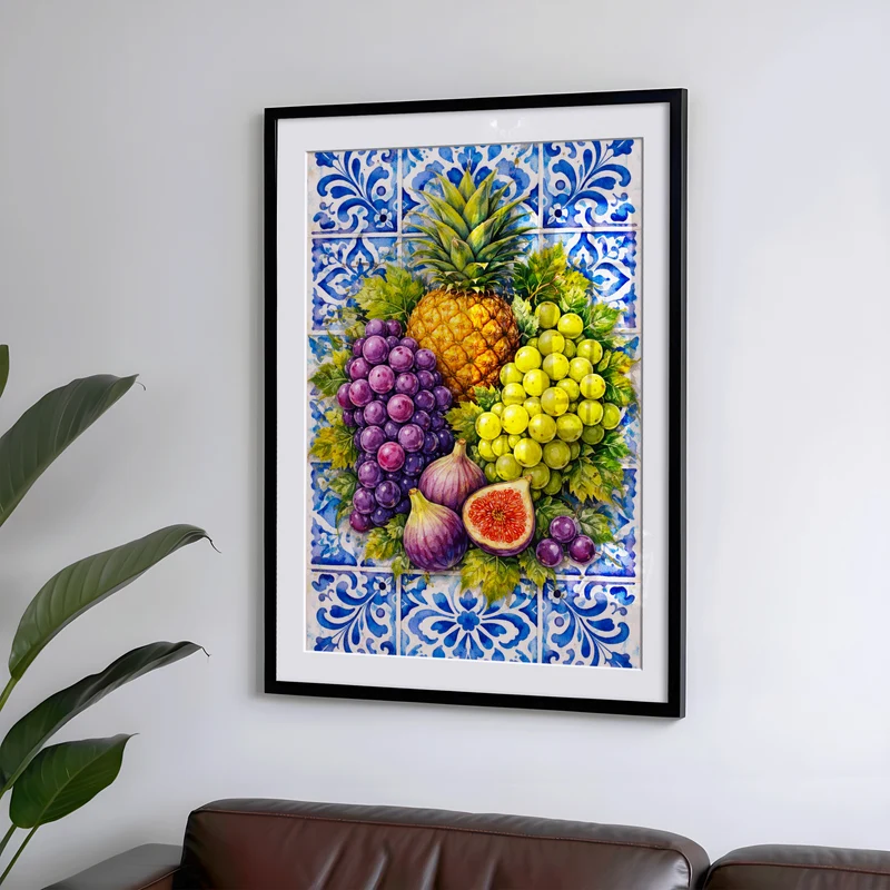 Küchen Poster mit Früchten in Fliesenoptik - Wanddeko für Esszimmer Bild