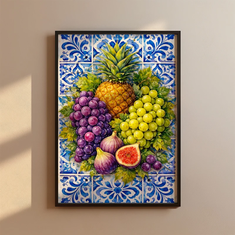 Küchen Poster mit Früchten in Fliesenoptik - Wanddeko für Esszimmer Bild