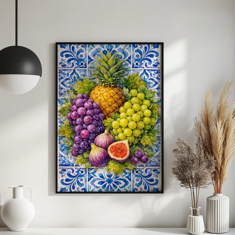 Küchen Poster mit Früchten in Fliesenoptik - Wanddeko für Esszimmer Bild