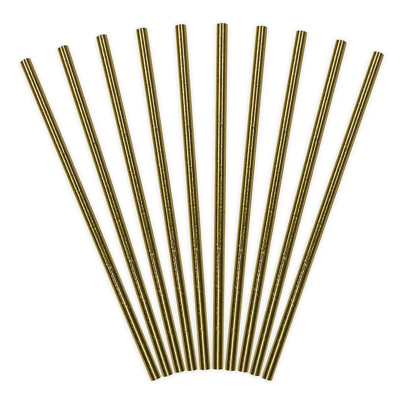 Papier-Strohhalme Einfarbig Gold 10 Stk.