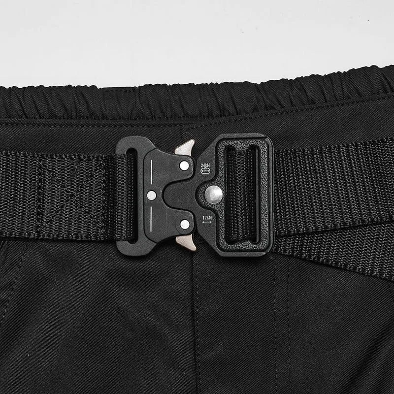 Herren Techwear Hose mit Schnallenriemen, Reißverschluss und weitem Bein