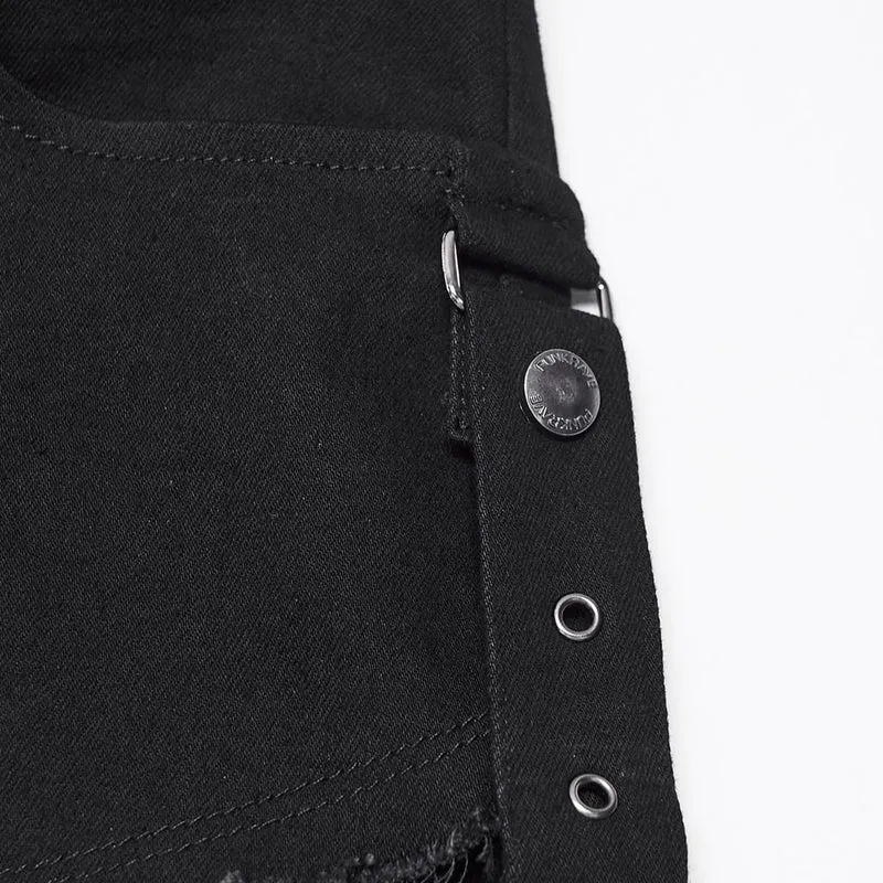 Punk-Herrenhose mit Totenkopfknopf, offener Saumkante und abnehmbarem Beinstulpen