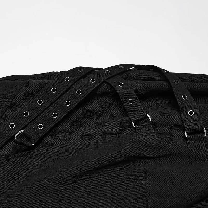 Punk-Herrenhose mit Ösenriemen, Nieten und Raffungen, locker geschnitten