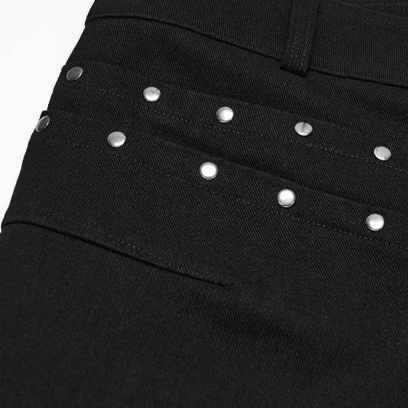 Punk-Herrenhose mit Ösenriemen, Nieten und Raffungen, locker geschnitten