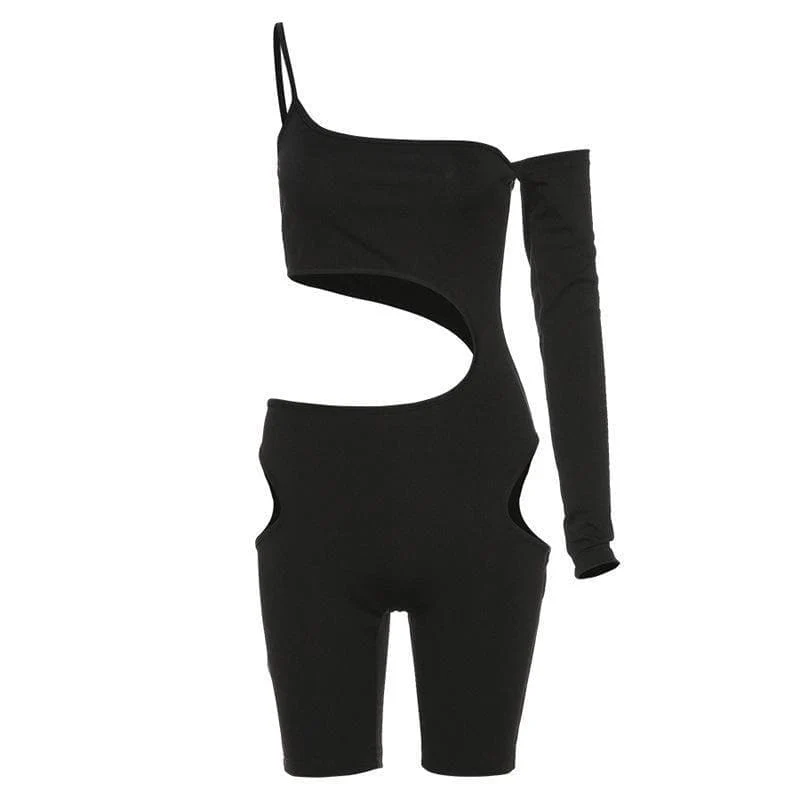 Cut out one shoulder asymmetrical romper