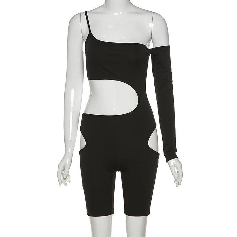 Cut out one shoulder asymmetrical romper