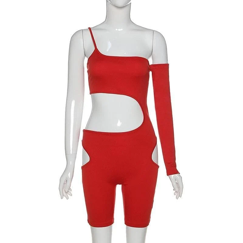 Cut out one shoulder asymmetrical romper