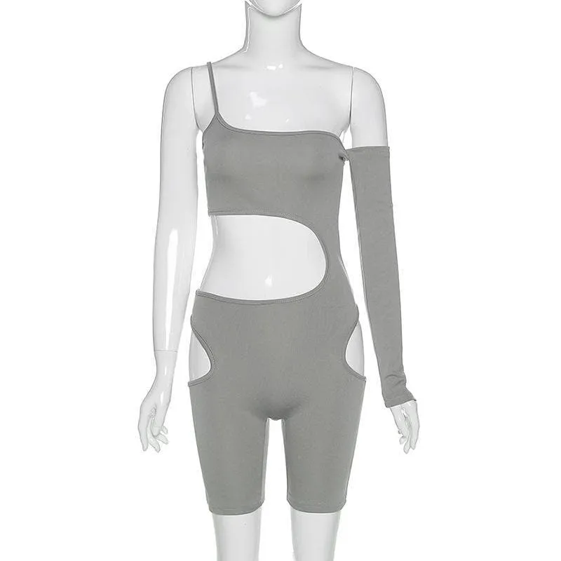 Cut out one shoulder asymmetrical romper