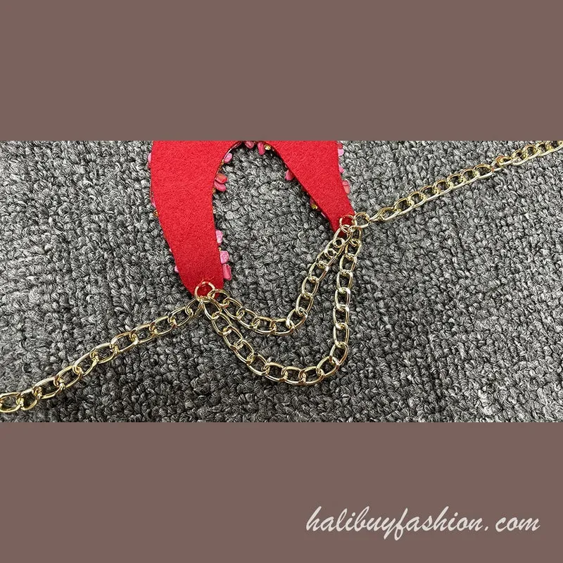 Halter backless metal chain beaded body chain