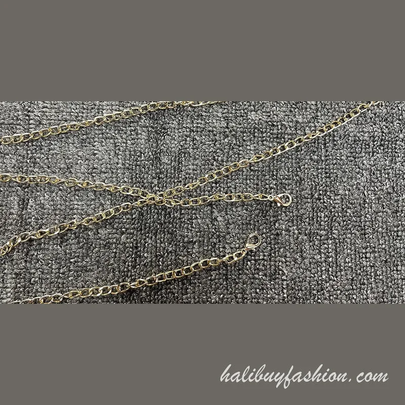 Halter backless metal chain beaded body chain