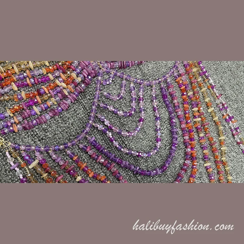 Halter cut out patchwork crystal satin body chain