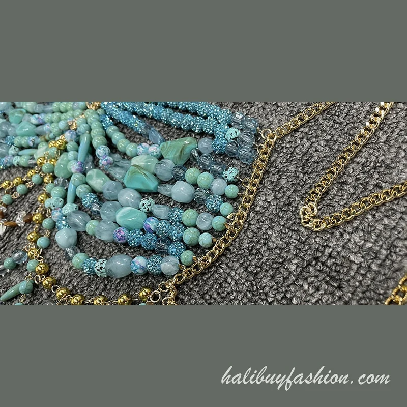 Halter beaded cut out tassel crystal body chain