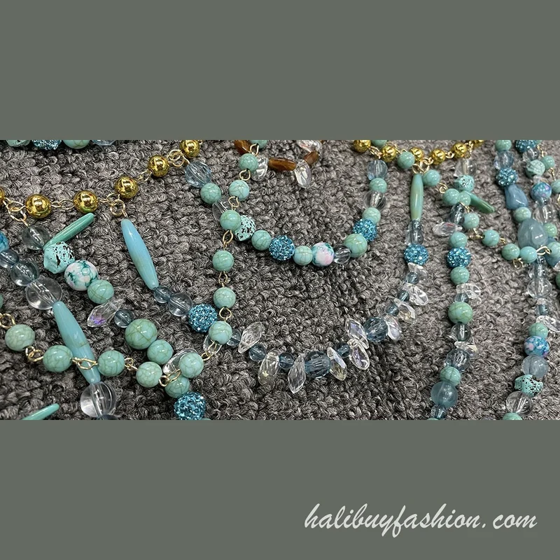 Halter beaded cut out tassel crystal body chain