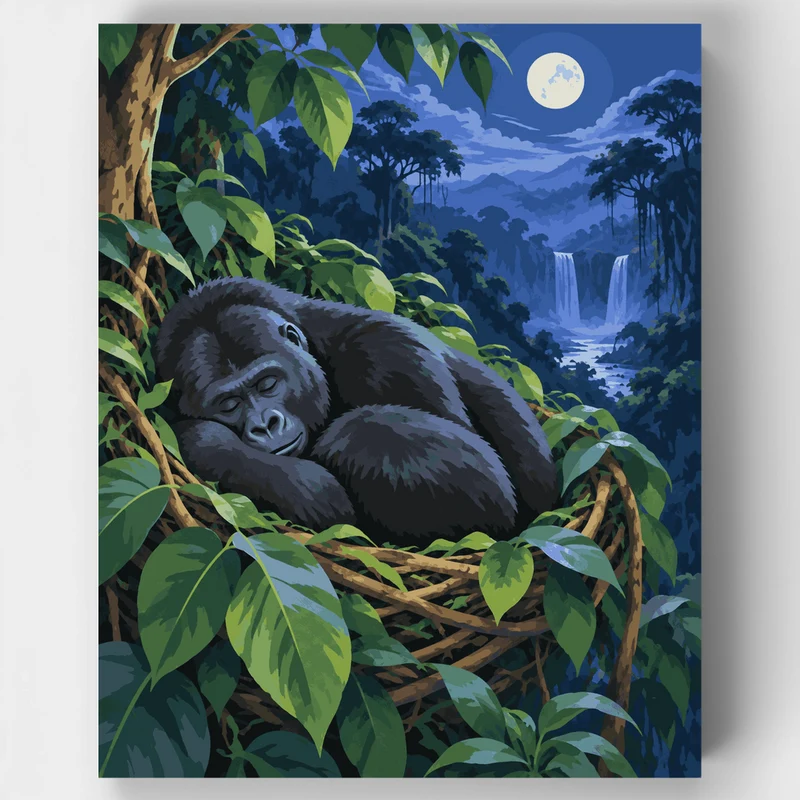 Sleeping Gorilla Moonlit Nest - Paint by Numbers Kit