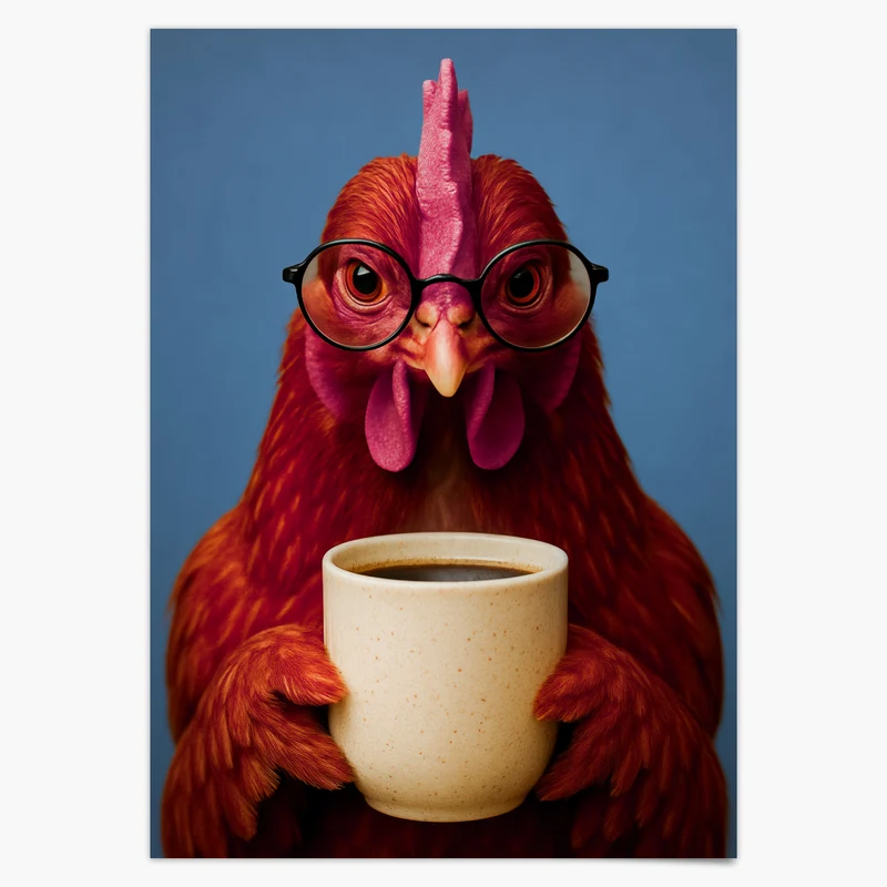 Poster Esszimmer Bild Huhn trinkt Kaffee Geschenk Hausbau, Küchen Deko