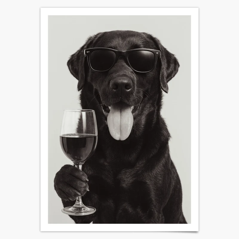 Labrador trinkt Wein Poster Vintage Druck - Wandkunst für deine Küche & Esszimmer