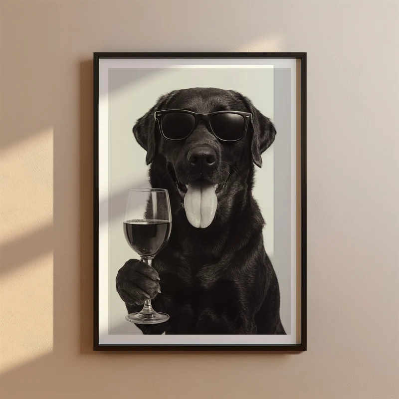 Labrador trinkt Wein Poster Vintage Druck - Wandkunst für deine Küche & Esszimmer