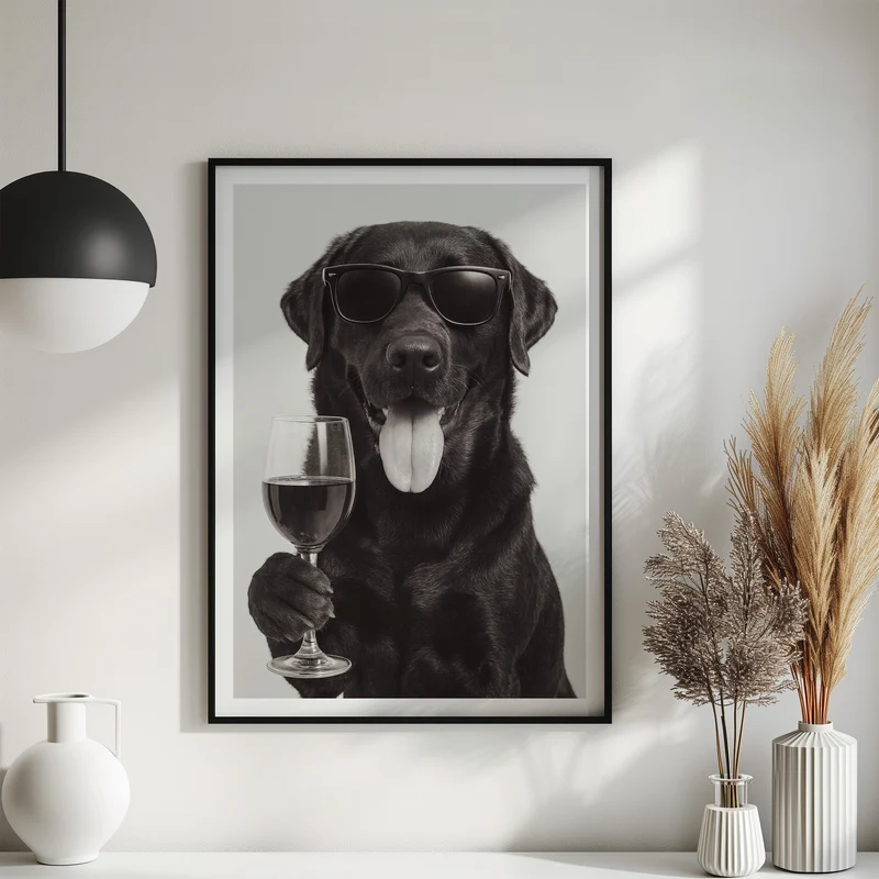 Labrador trinkt Wein Poster Vintage Druck - Wandkunst für deine Küche & Esszimmer