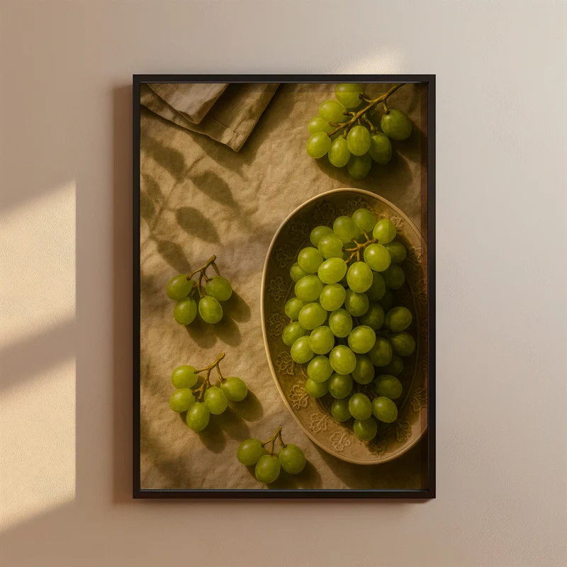 Küchenposter Weintrauben Stillleben - Esszimmer Bild - Vintage Kunst Gemüsegarten