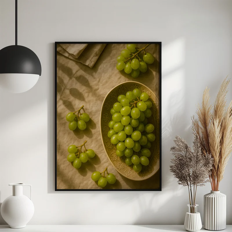 Küchenposter Weintrauben Stillleben - Esszimmer Bild - Vintage Kunst Gemüsegarten