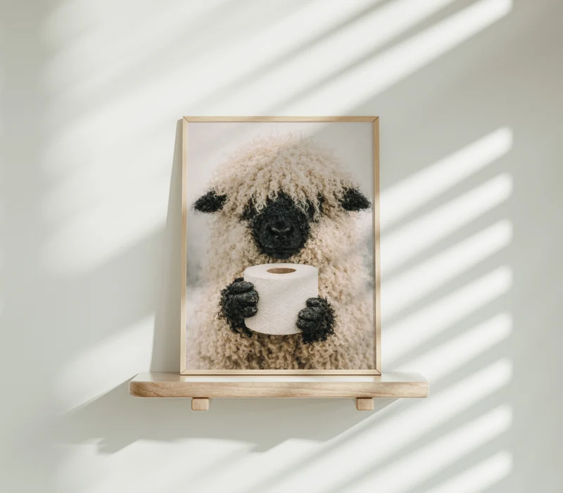 Lustiges Badezimmer Poster - Schaf hält Klopapierrolle