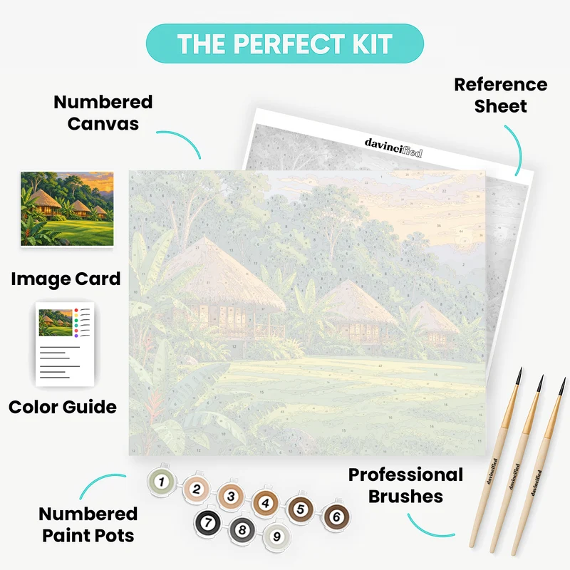 Bwindi Lodge Huts at Sunset - Paint by Numbers Kit