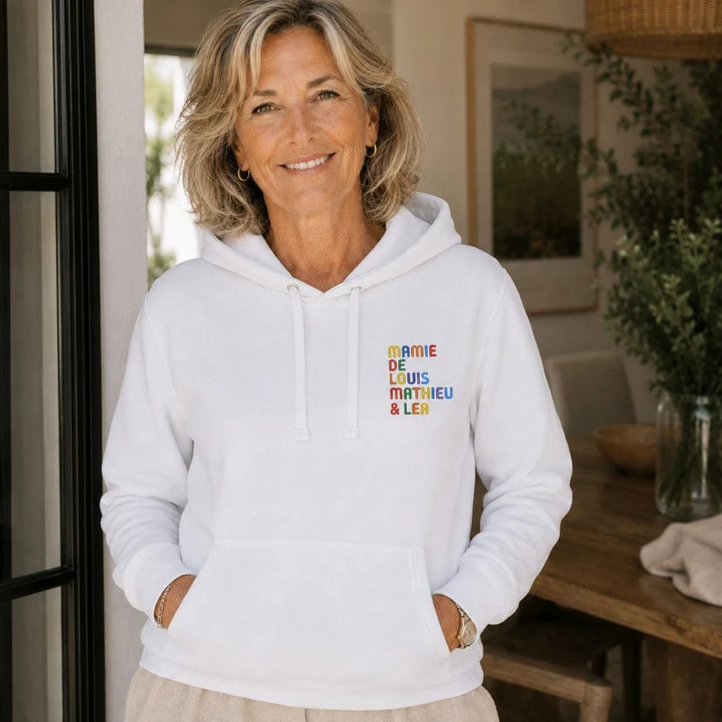 Pull personnalisé mamie - Prénoms multicolore brodé