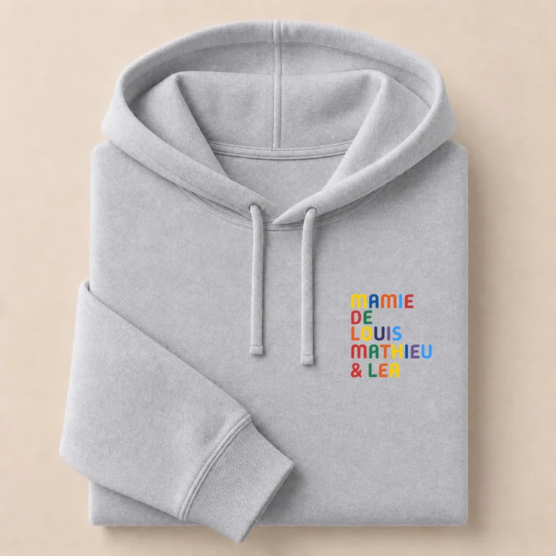 Pull personnalisé mamie - Prénoms multicolore brodé