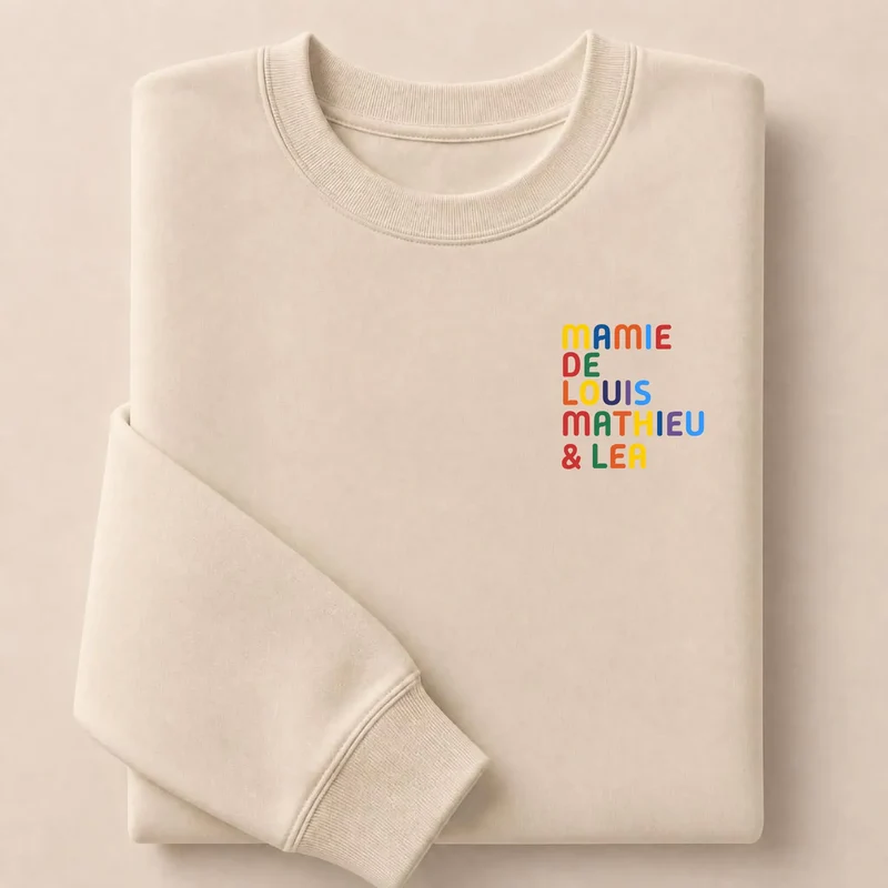 Pull personnalisé mamie - Prénoms multicolore brodé