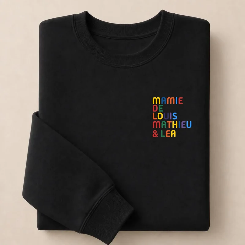 Pull personnalisé mamie - Prénoms multicolore brodé