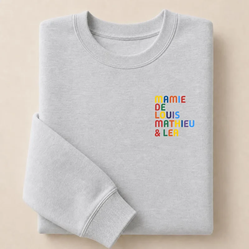 Pull personnalisé mamie - Prénoms multicolore brodé