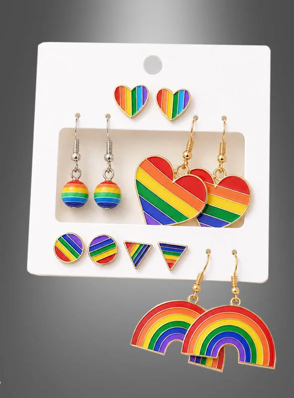 6 Paar Regenbogen Ohrringe im Set