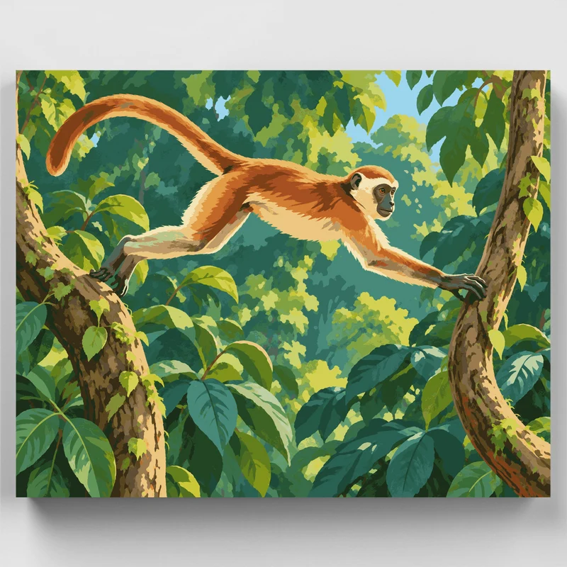 Leaping Red-Tailed Monkey - Paint by Numbers Kit