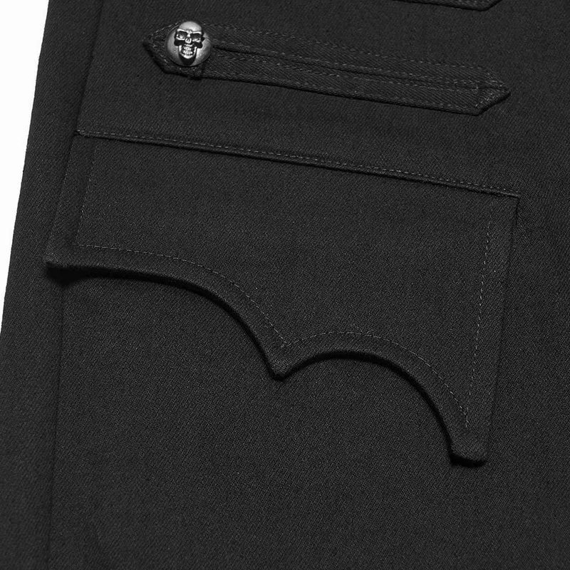 Herren-Punkhose mit Totenkopf- und Fledermausflügel-Dekor, schmale Passform